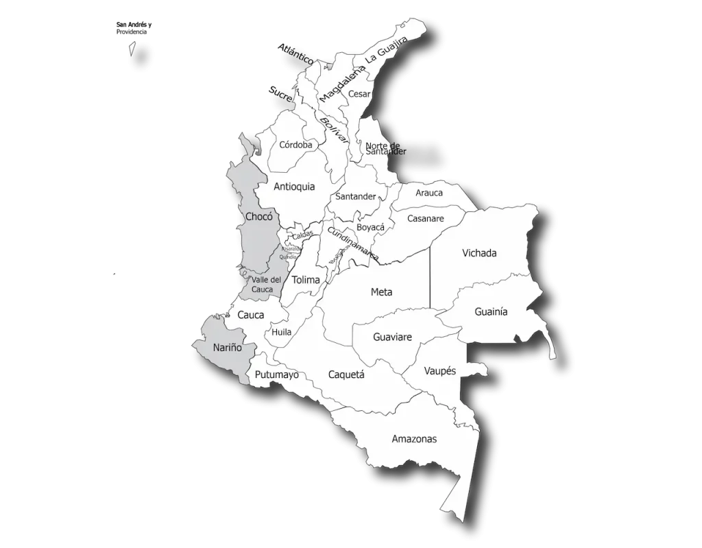 Mapa de Colombia con la ubicación en el país del Chorlo Playero. Diseño de Objetos poéticos