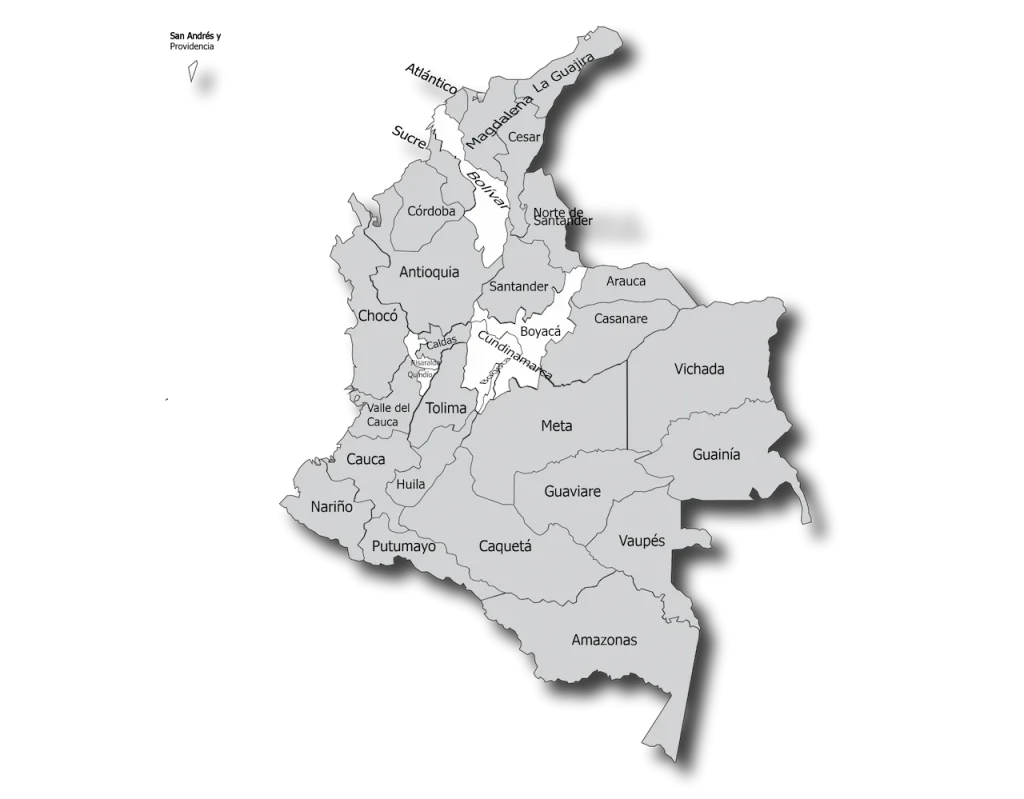 Mapa de la distribución geográfica del Jaguar en Colombia.