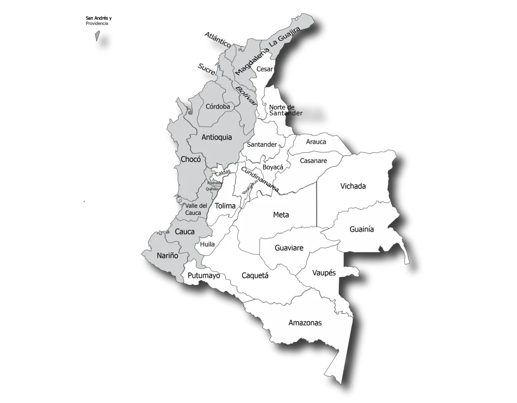 Mapa de las zonas costeras en Colombia en la que se puede observar el Tiburón Ballena, de Objetos Poéticos