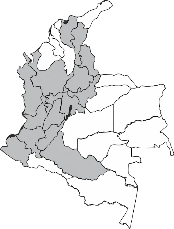 Mapa de ubicación en Colombia del Colibrí Chillón Pardo